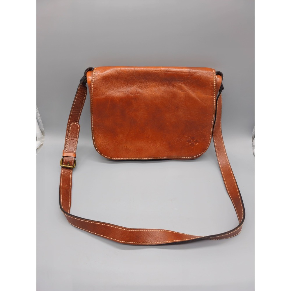 Patricia Nash Brown Leather Messenger Crossbody Bag Plain Strap 11.5x9